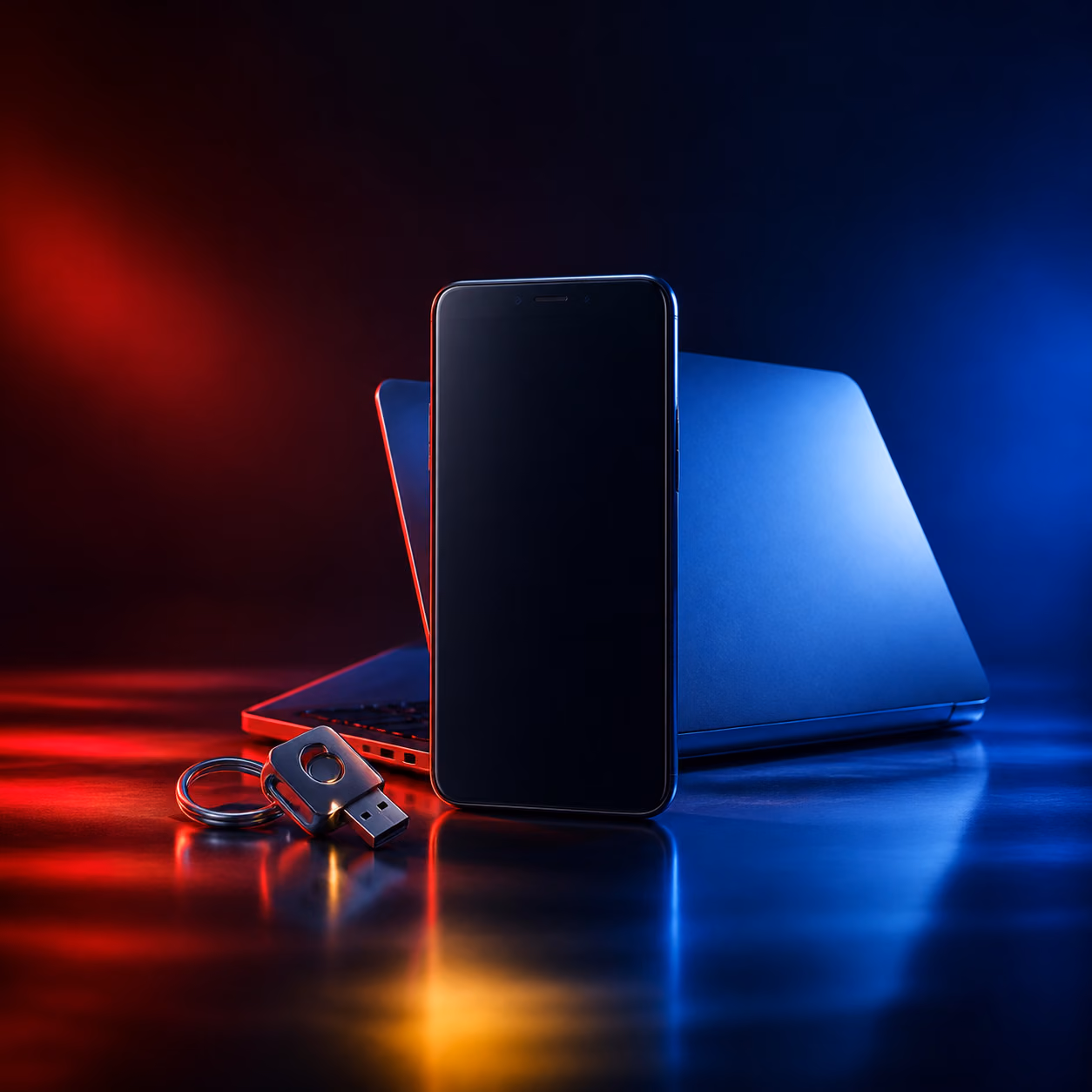 Smartphone und Laptop mit geschütztem, kontrolliertem Zugang