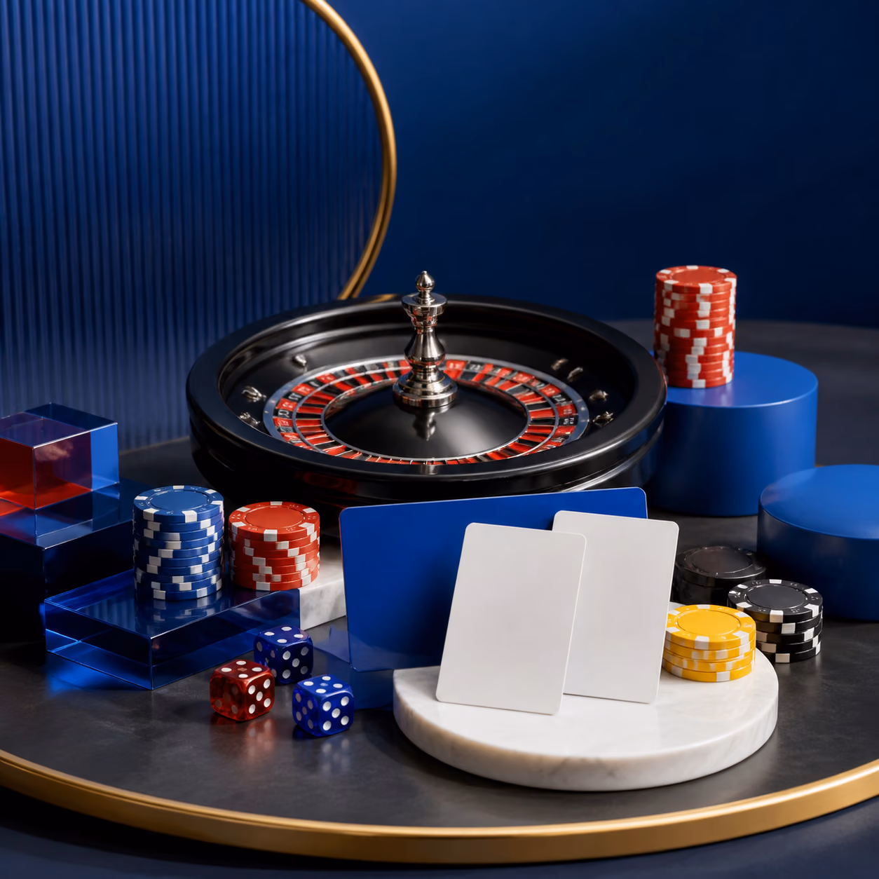 Casino-Spielauswahl mit Karten, Würfeln und Roulette ohne Marken