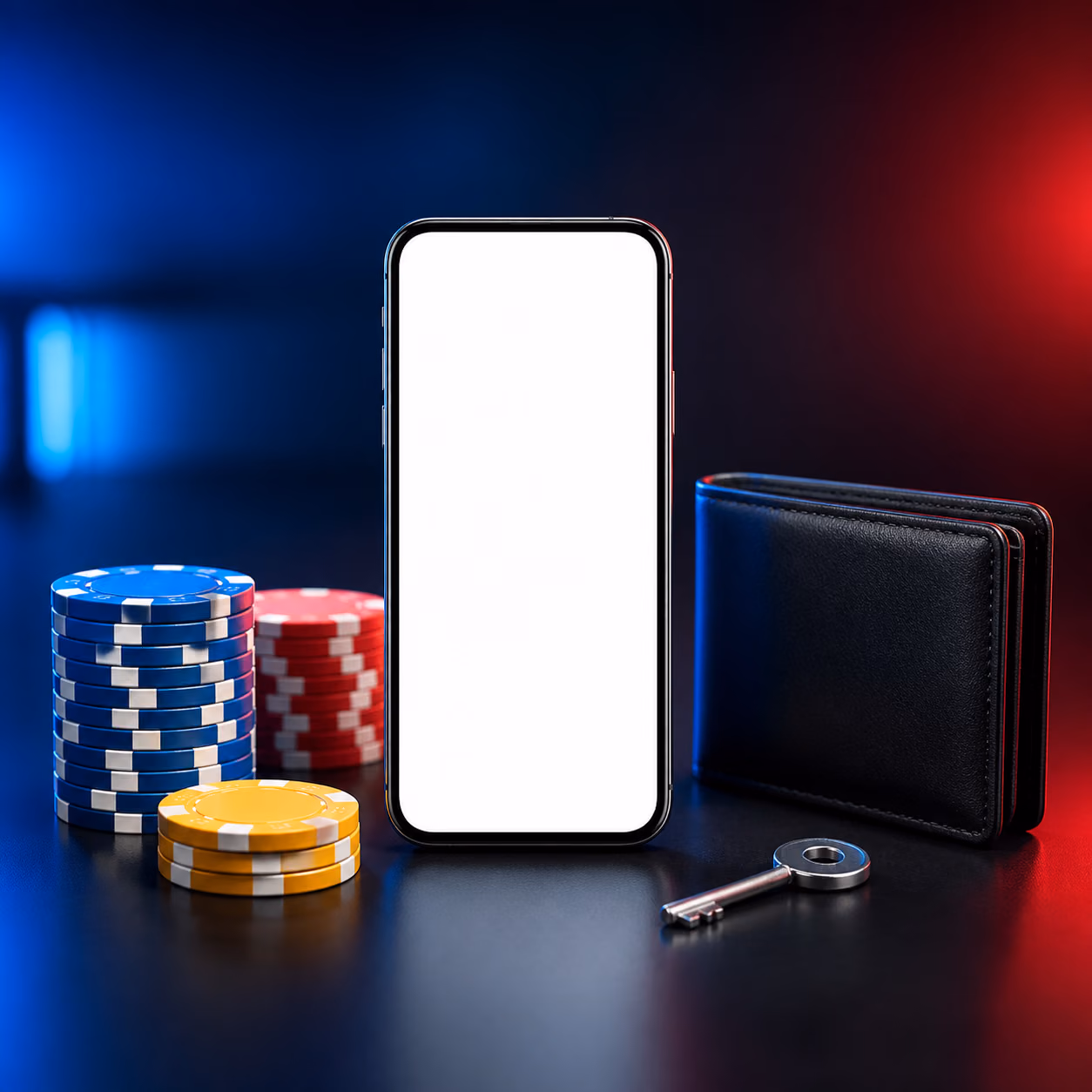 Auszahlungsprüfung mit Smartphone, Kontoübersicht und Casino-Chips